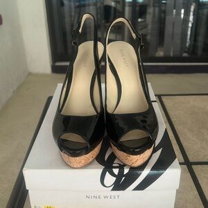 NINE WEST black patent and cork shoes. Size 8.5